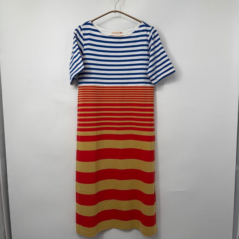 Uniqlo x MARNI Multicolored Striped Border Short Sleeve T-Shirt Dress Medium NWT